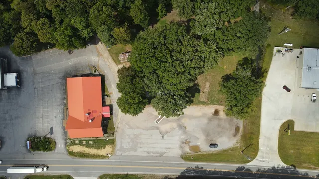 an aerial view of a fireplace with plants