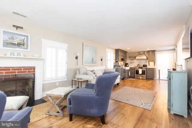 a living room with furniture or couch and a fireplace