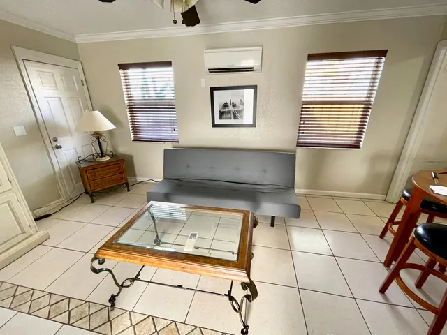 a living room with furniture and a rug