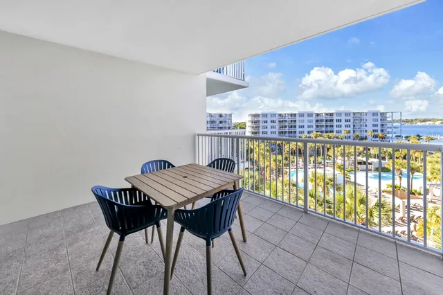 a view of a lake with a city