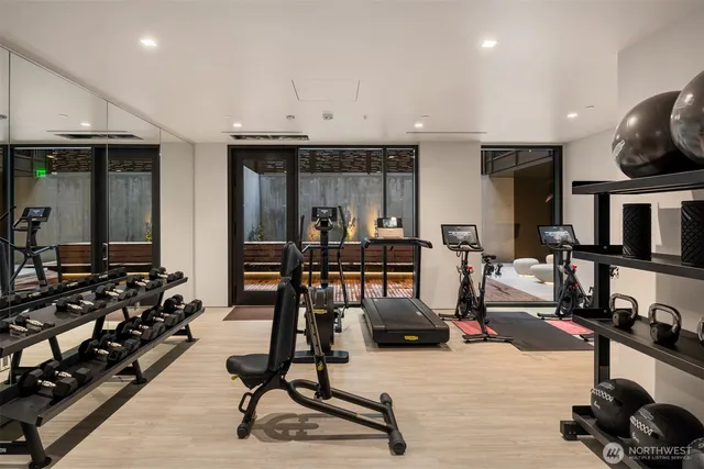 a view of a room with gym equipment
