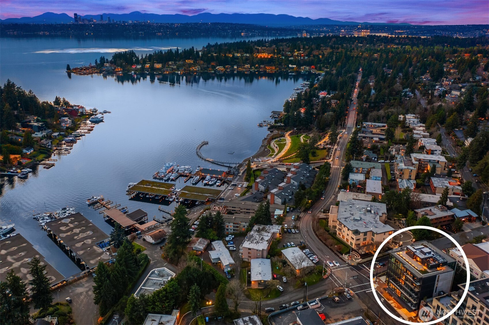 8 100th Avenue Northeast, Unit 201 Bellevue, WA 98004 - Photo 31 of 35 an aerial view of a house with a lake view