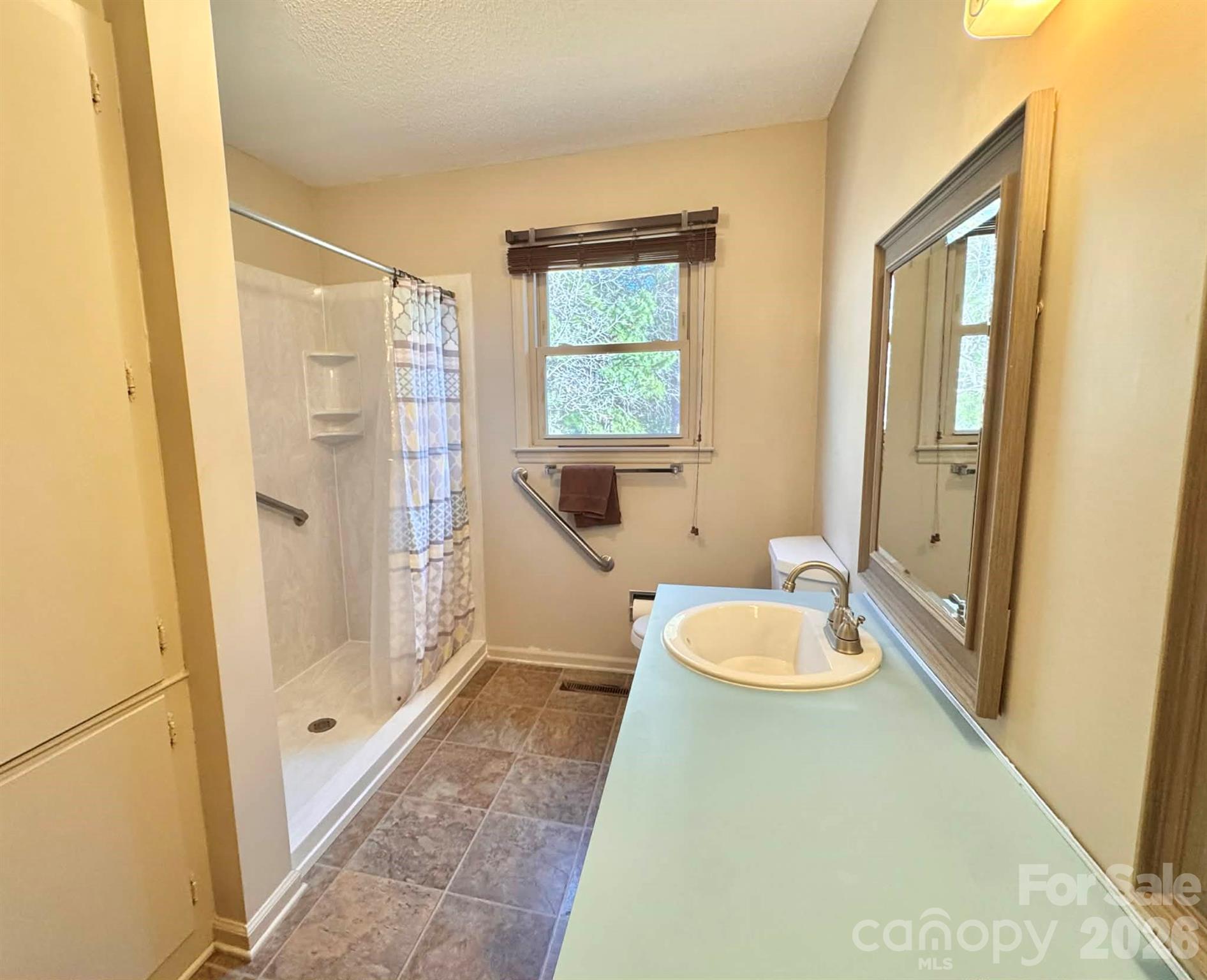 769 Dowd Road Candor, NC 27229 - Photo 13 of 32 a bathroom with a granite countertop tub sink and mirror