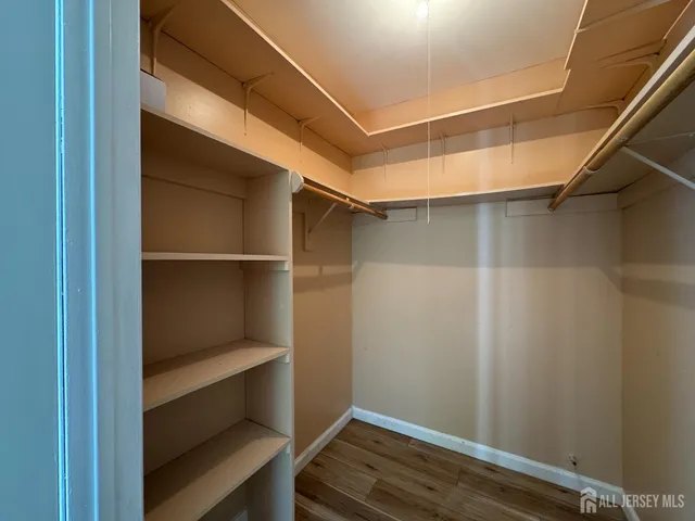 a view of walk in closet with empty racks