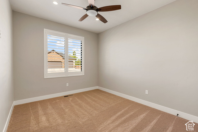 1192 East Ashdown Road Cedar City, UT 84721 - Photo 63 of 96 Recessed lighting, ceiling fan with light fixture, window with plantation shutters, and light-toned wall paint