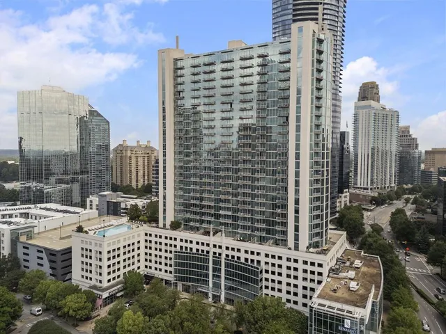 a view of a city with tall buildings
