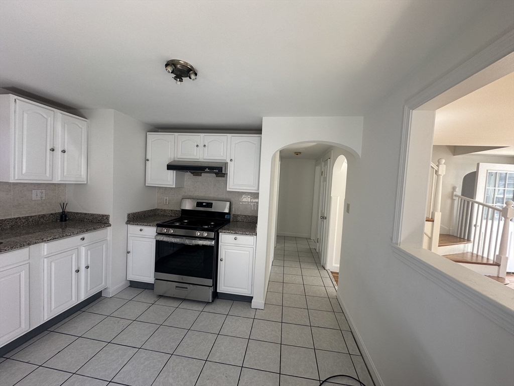 206 Adams Street, Unit 206 Newton, MA 02458 - Photo 9 of 37 a kitchen with granite countertop a stove a sink and a refrigerator
