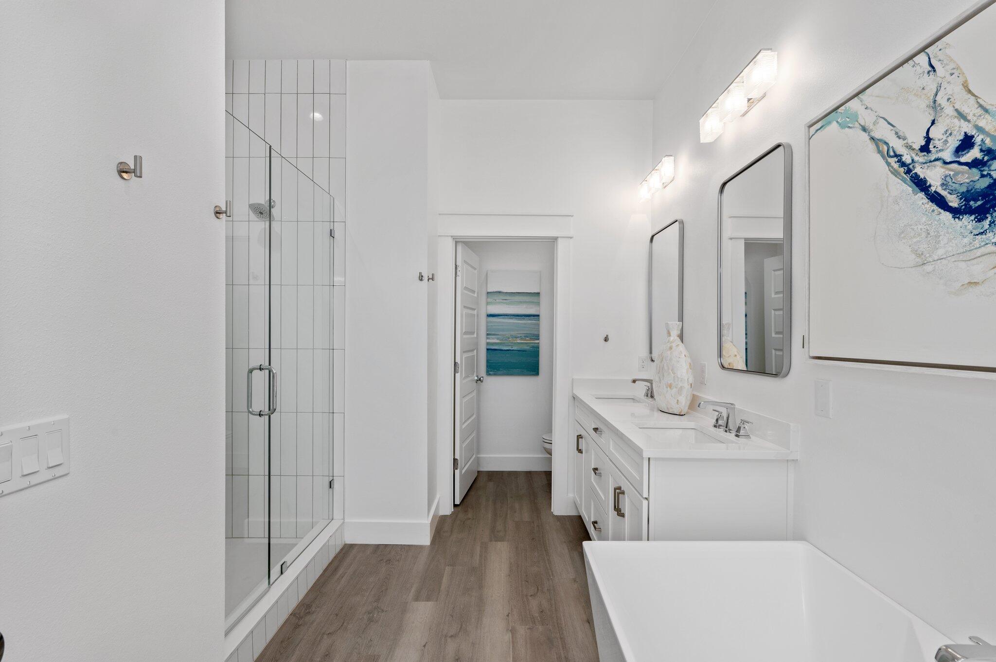 36 North Gulf Drive Santa Rosa Beach, FL 32459 - Photo 35 of 96 a bathroom with a double vanity sink a mirror and a shower