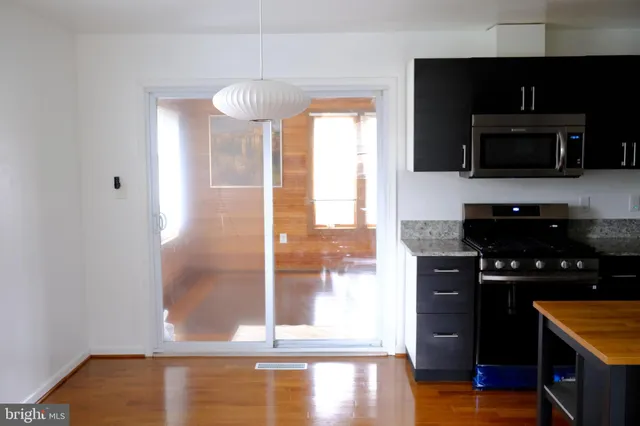a kitchen with a stove and a microwave