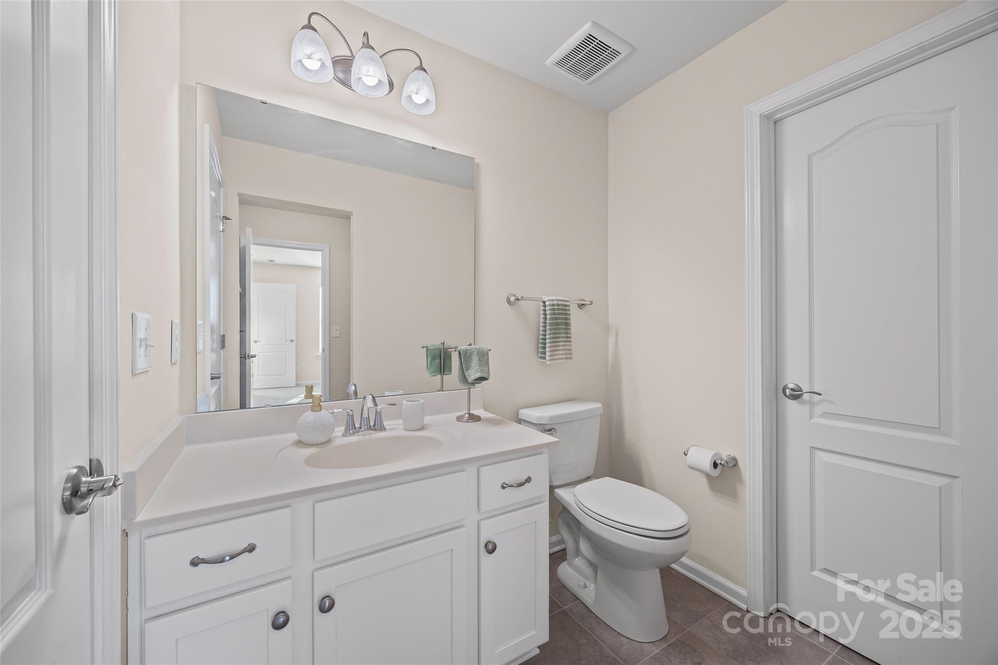 1609 Tranquility Boulevard Lancaster, SC 29720 - Photo 16 of 29 a bathroom with a toilet a sink a mirror and vanity