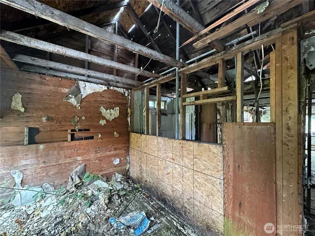 a view of porch with a door