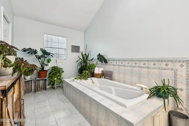 a bathroom with a potted plant and a sink
