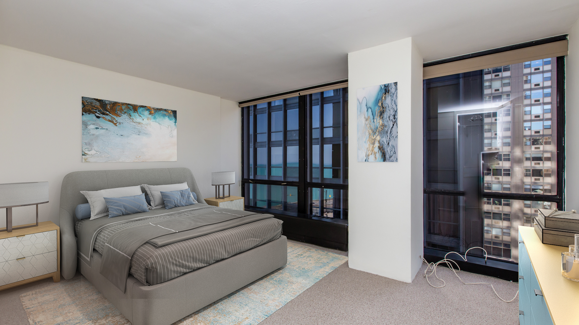 Undisclosed Address Chicago, IL 60611 - Photo 8 of 18 a bedroom with a large bed and a window