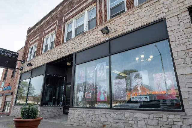 a view of a street with a outdoor space