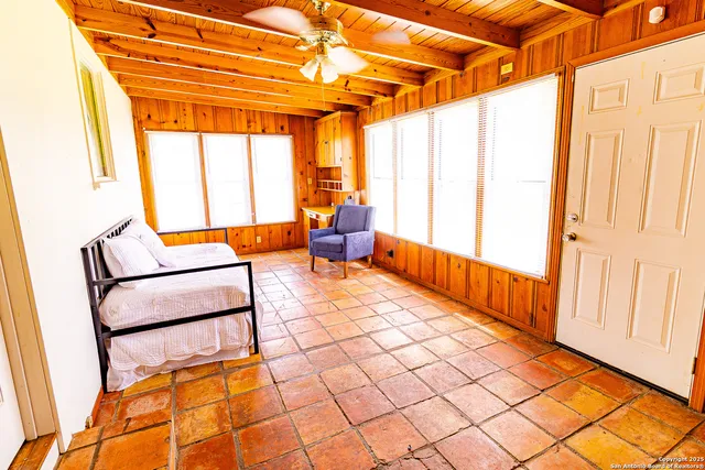 a living room with a large window