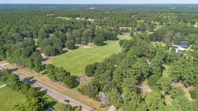 a view of a green field with lots of trees