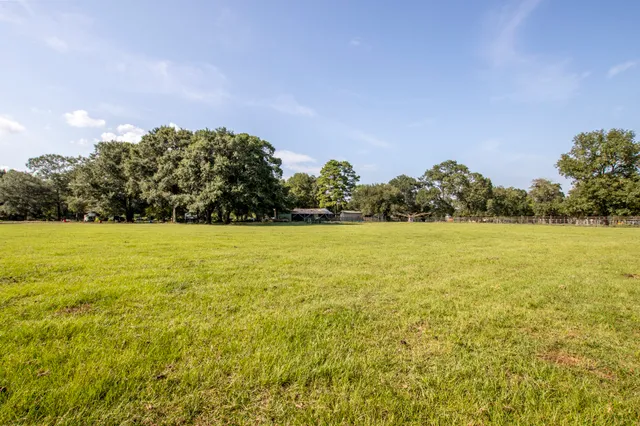 a view of yard with swimming pool and green space