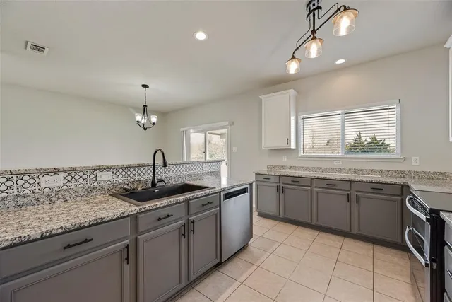 a kitchen with a sink and a stove top oven