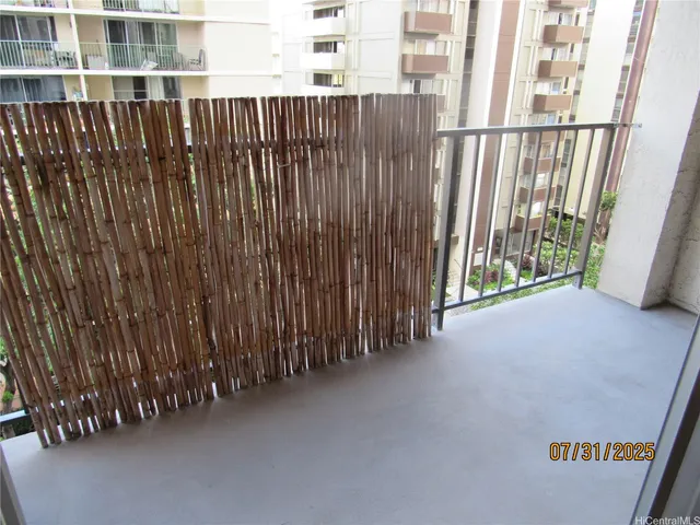 a view of a street with balcony