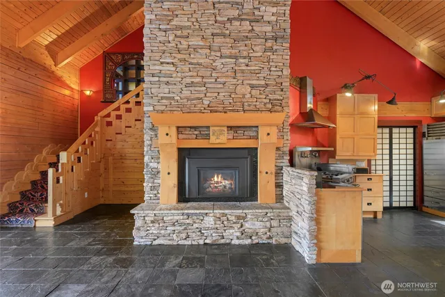 a view of a patio with open kitchen
