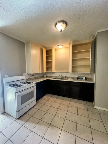 a kitchen with a stove and a sink
