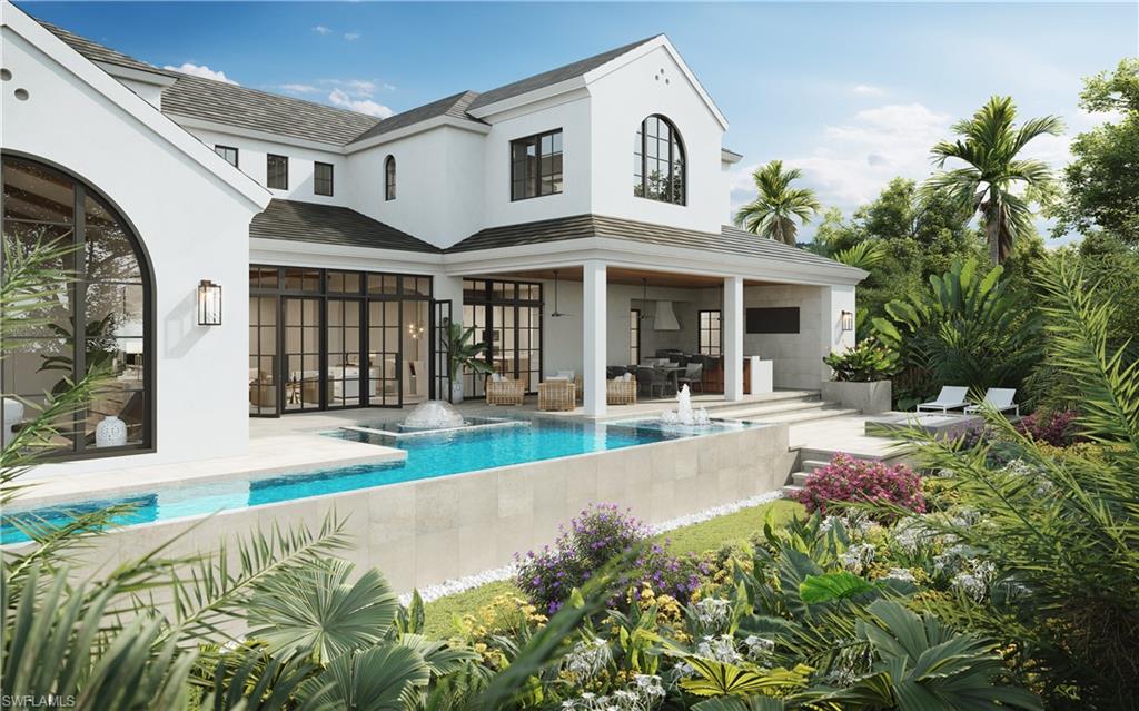 3880 Crayton Road Naples, FL 34103 - Photo 4 of 13 a view of a white house with swimming pool lawn chairs and a yard