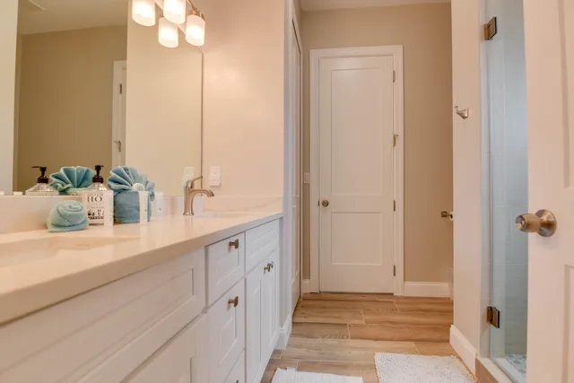 an aerial view of a house with a garden