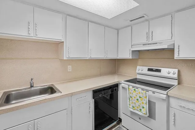 a kitchen with appliances a sink and cabinets