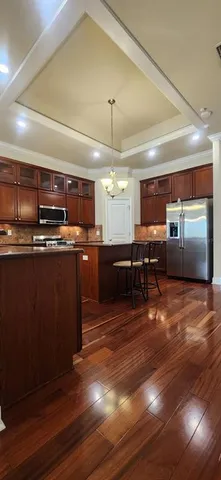 a kitchen with lots of counter top space