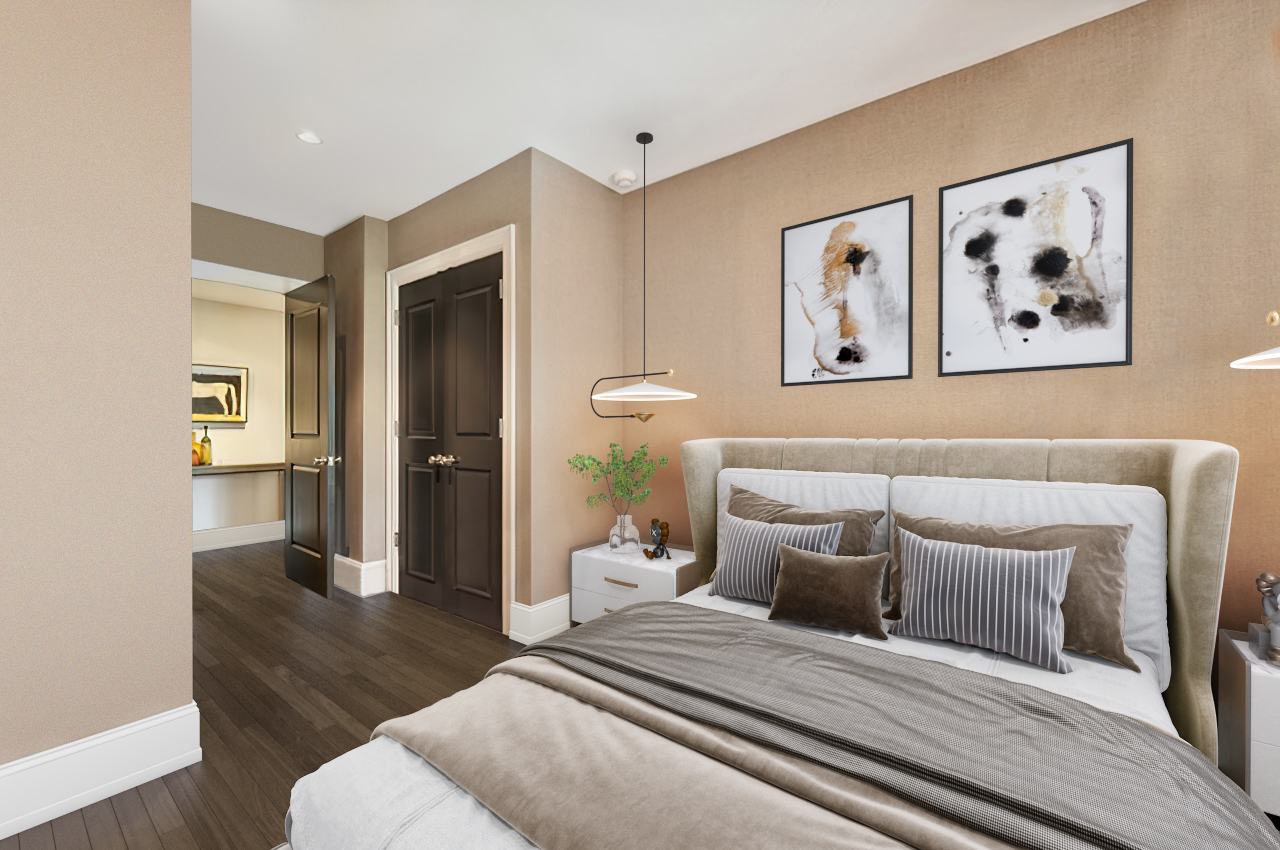 20 East Cedar Street, Unit 4D Chicago, IL 60611 - Photo 22 of 29 a bedroom with a bed and wooden floor