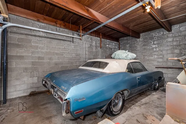 a car parked in a garage