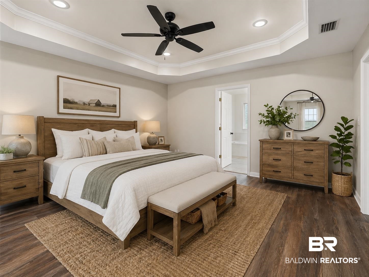 1301 Repoll Road Mobile, AL 36695 - Photo 9 of 21 Bedroom featuring tray ceiling with recessed lighting and a ceiling fan