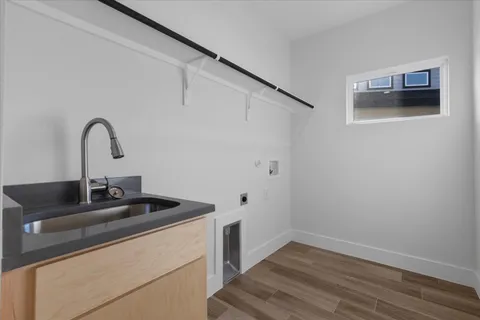 a view of an empty room with glass door