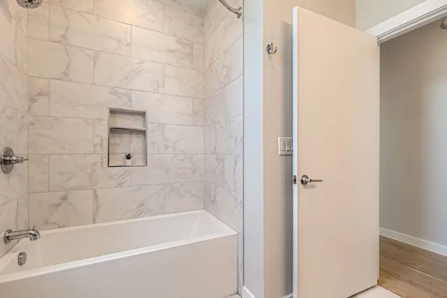 a bathroom with a bathtub