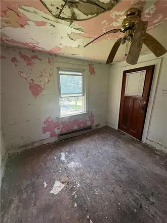 a view of a room with a window