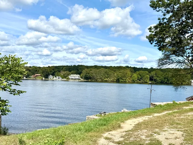 a view of a lake from a yard
