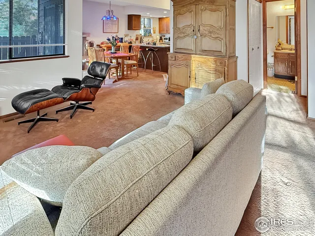 a living room with furniture rug and large window