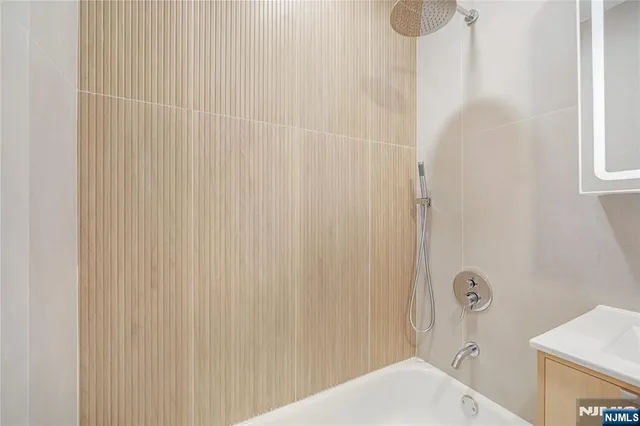 a bathroom with a shower curtain