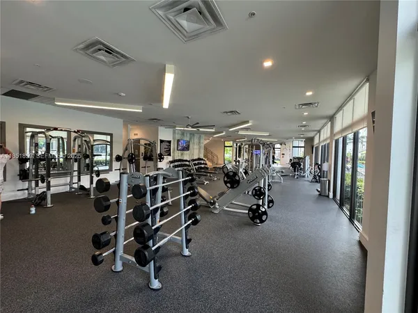 a view of a room with gym equipment