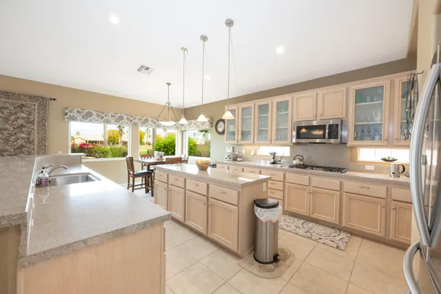 a kitchen with lots of counter top space