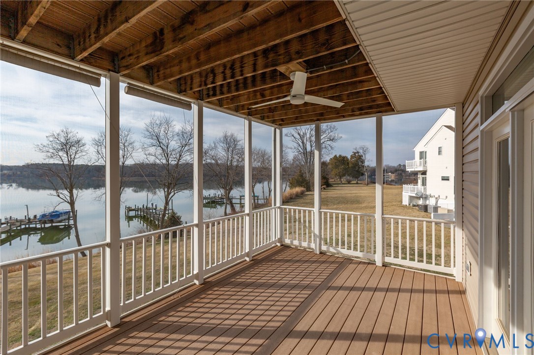 175 Shellfield Lane Colonial Beach, VA 22443 - Photo 6 of 100 Wooden deck featuring a ceiling fan, a water view,