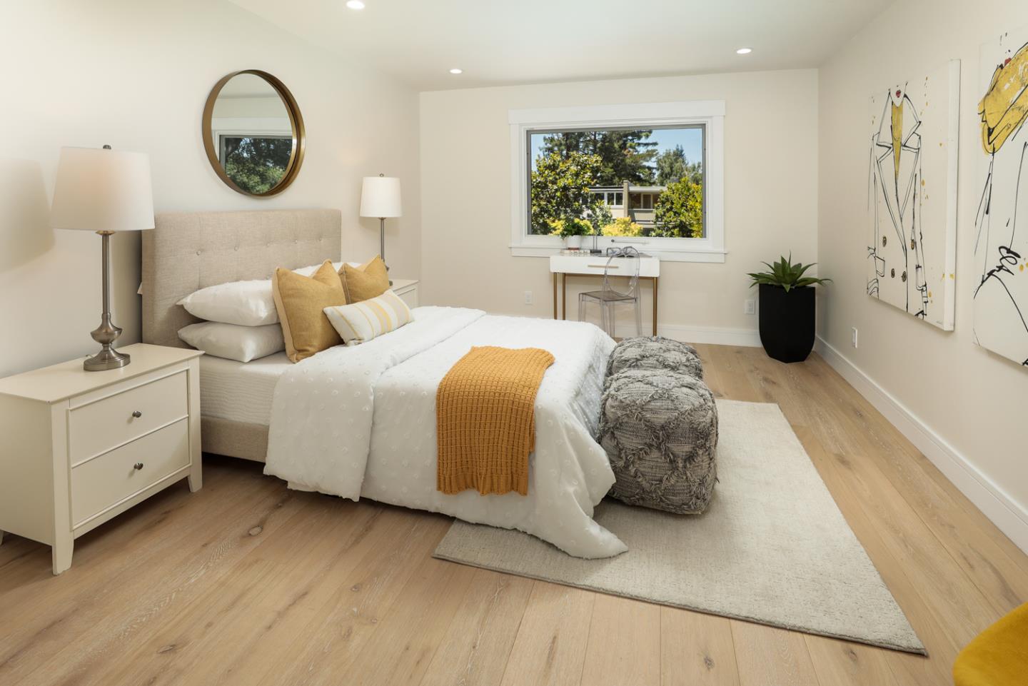 161 Stone Pine Lane Menlo Park, CA 94025 - Photo 17 of 26 a bedroom with a bed and a painting on the wall