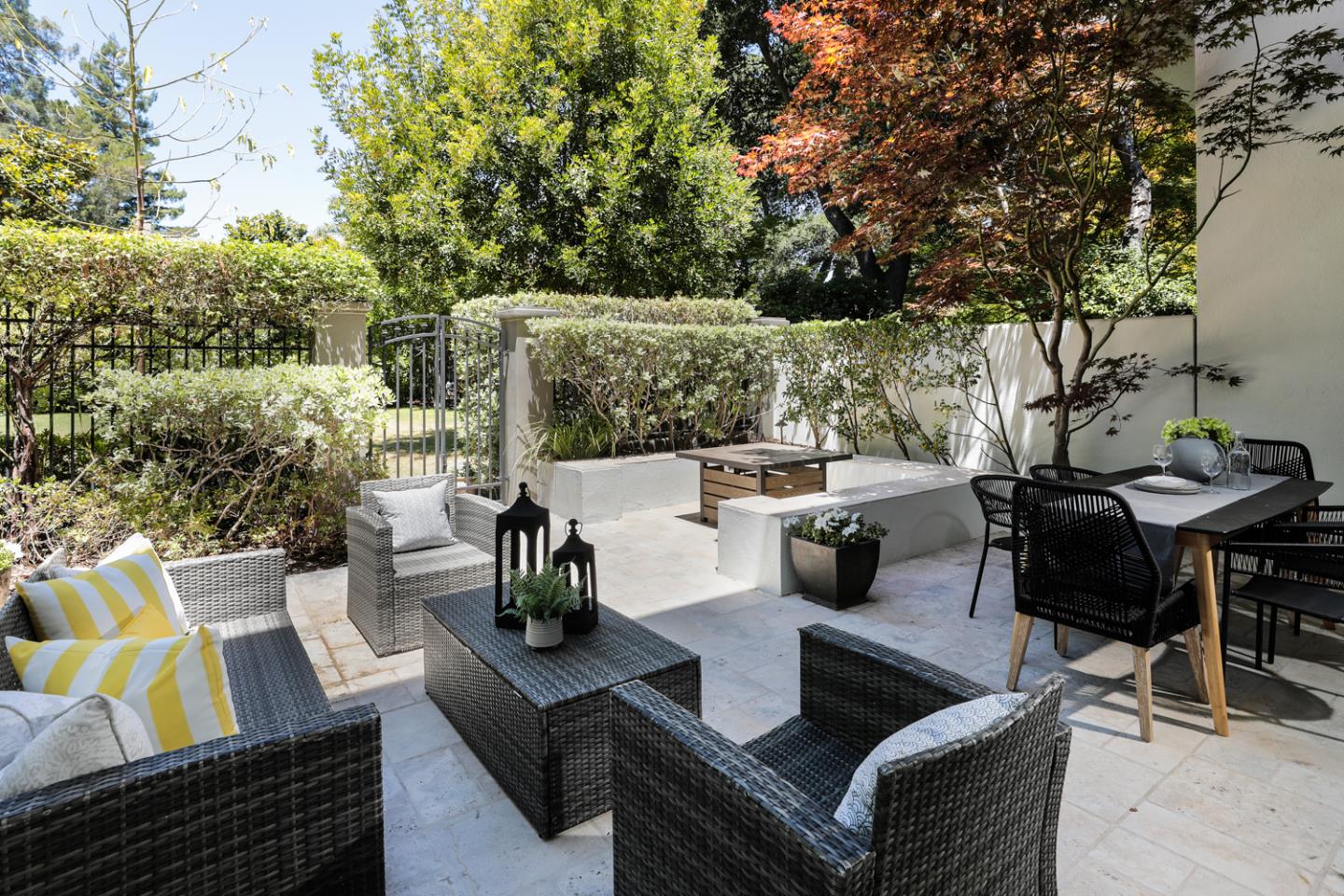 161 Stone Pine Lane Menlo Park, CA 94025 - Photo 21 of 26 a view of a patio with couches chairs and a potted plant
