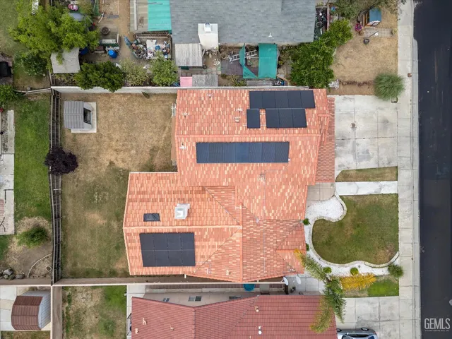 aerial view of a house with a swimming pool