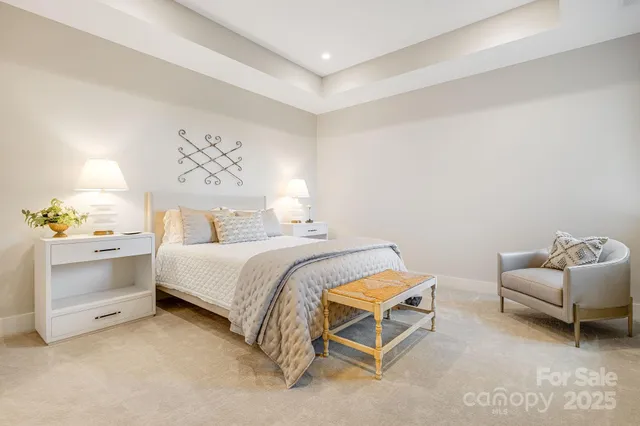 a bedroom with a bed and a couch