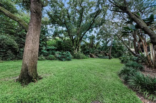 a view of swimming pool with seating area and trees