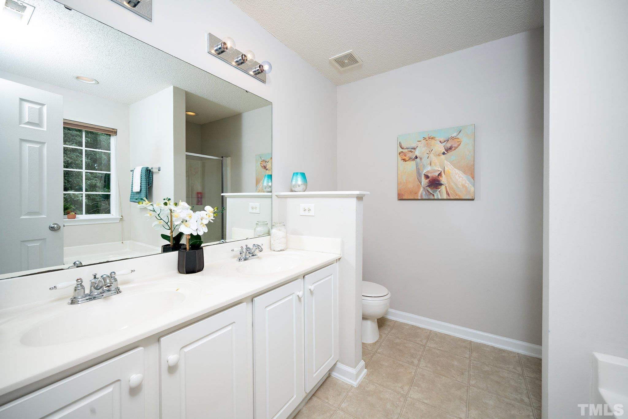 3121 Manhasset Lane Raleigh, NC 27604 - Photo 22 of 25 a bathroom with a sink a toilet and a mirror