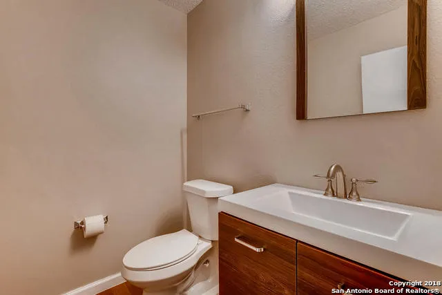 a bathroom with a toilet a sink and mirror