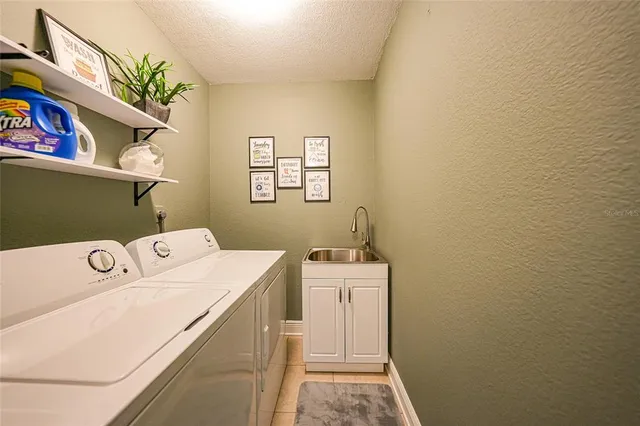 a view of a backyard with large trees