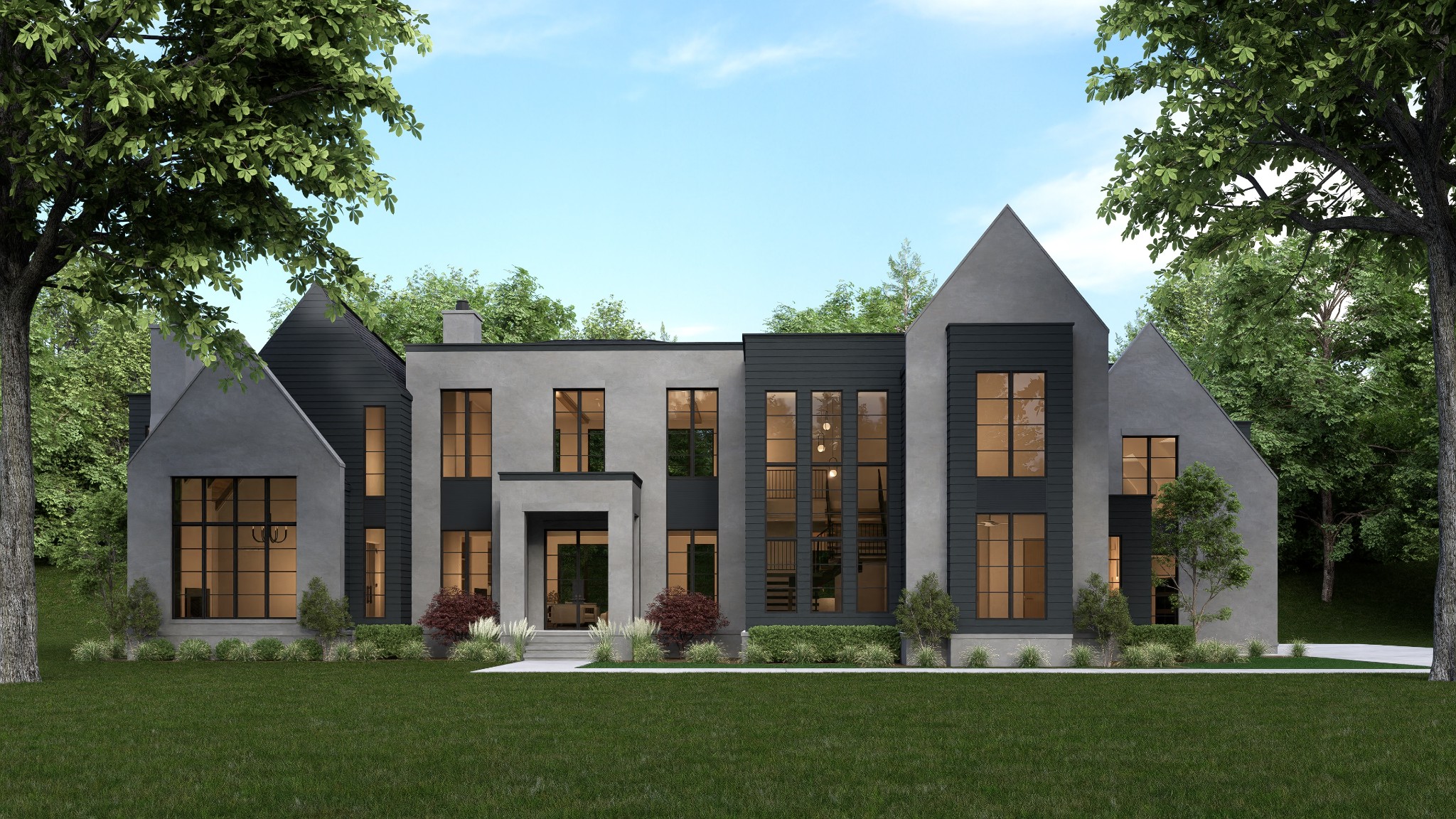 front view of a house with a yard